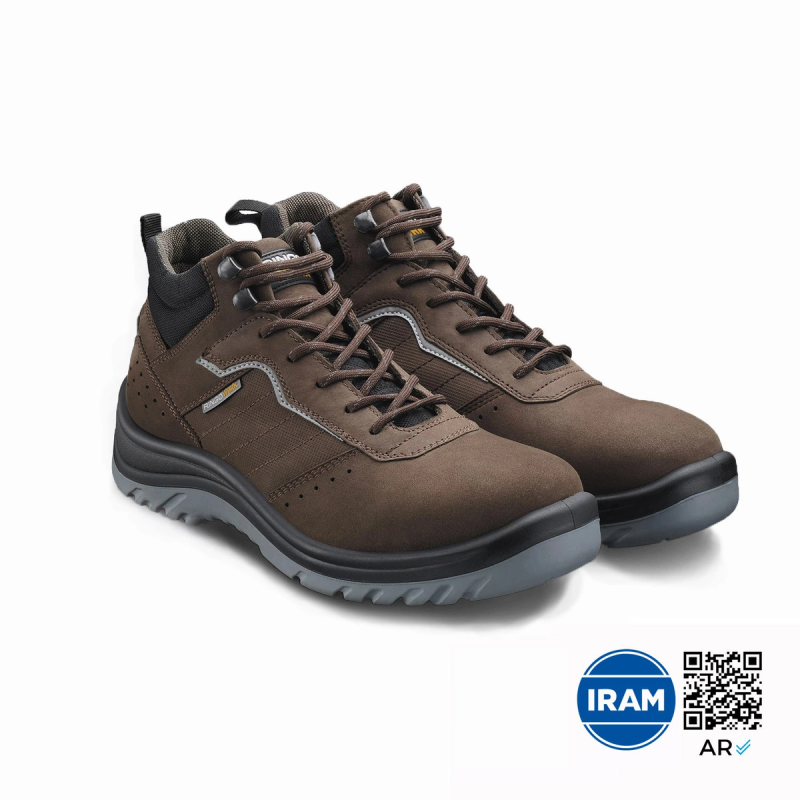 Botin Tipo Frances - Modelo Wrench Con Punt. De Acero -Cuero Flor Marron